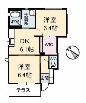 パルテール A棟(2DK/1階)の間取り写真