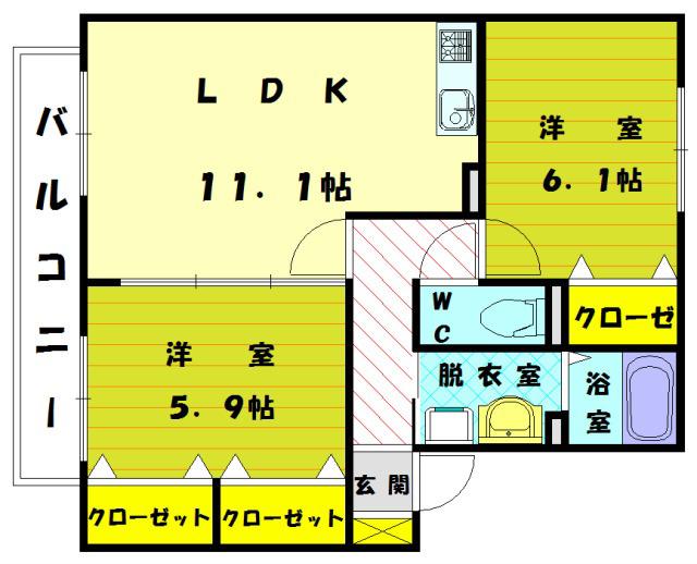 オレンジヒルII(2LDK/1階)の間取り写真