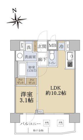 ダイナシティ上本町(1LDK/11階)の間取り写真