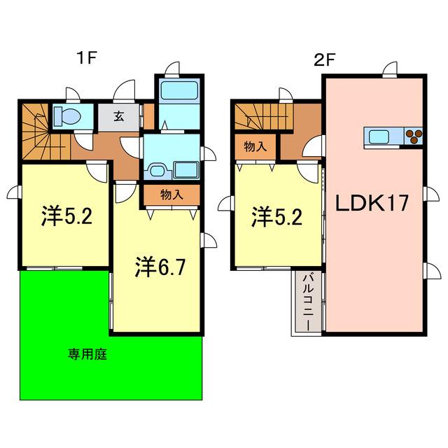 プライムアセット呉竹 A棟(3LDK/1階)の間取り写真