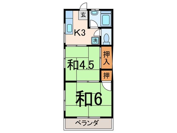 ハウス弥生(2K/1階)の間取り写真