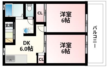 ハイツパークサイド(2DK/3階)の間取り写真