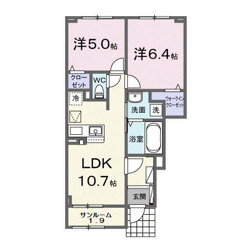 ハッピーフィールド なのはな館(2LDK/1階)の間取り写真
