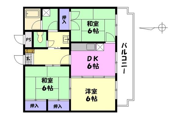 レジデンス西霞(2DK/3階)の間取り写真