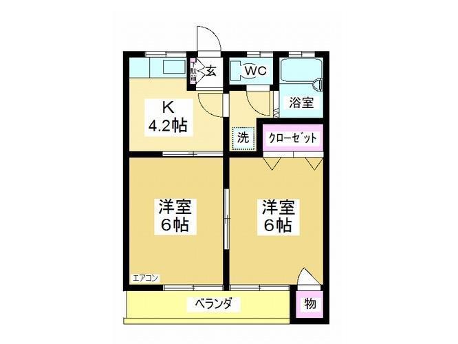 日の出ハイツ(2K/1階)の間取り写真