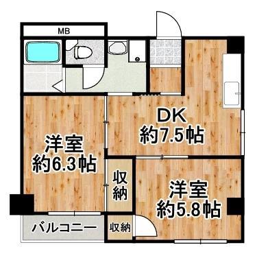 グランソシエ大正(2DK/3階)の間取り写真