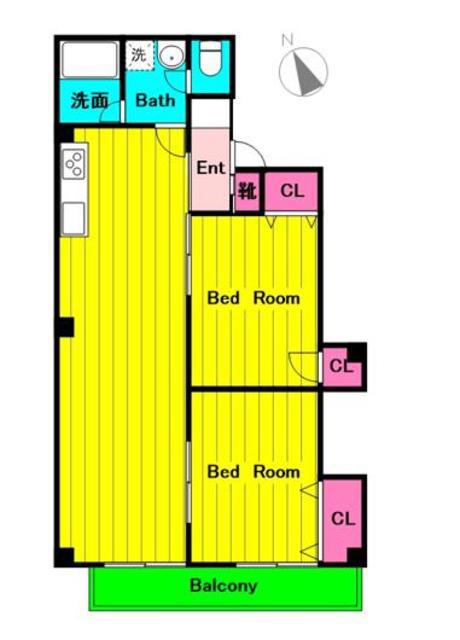 ハイライフ京王多摩川(2LDK/4階)の間取り写真