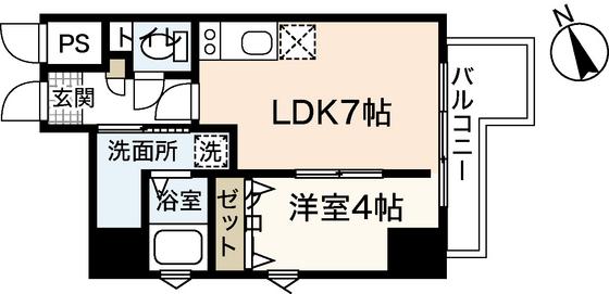 KATAYAMABLDG25(1LDK/14階)の間取り写真