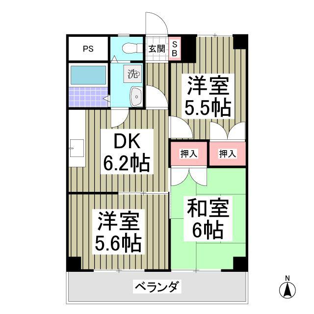 伊勢崎ヴィレッヂ(3DK/2階)の間取り写真