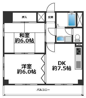 ガーデンハイツ須磨(2DK/2階)の間取り写真