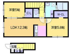 クラージュ江別II(2LDK/2階)の間取り写真