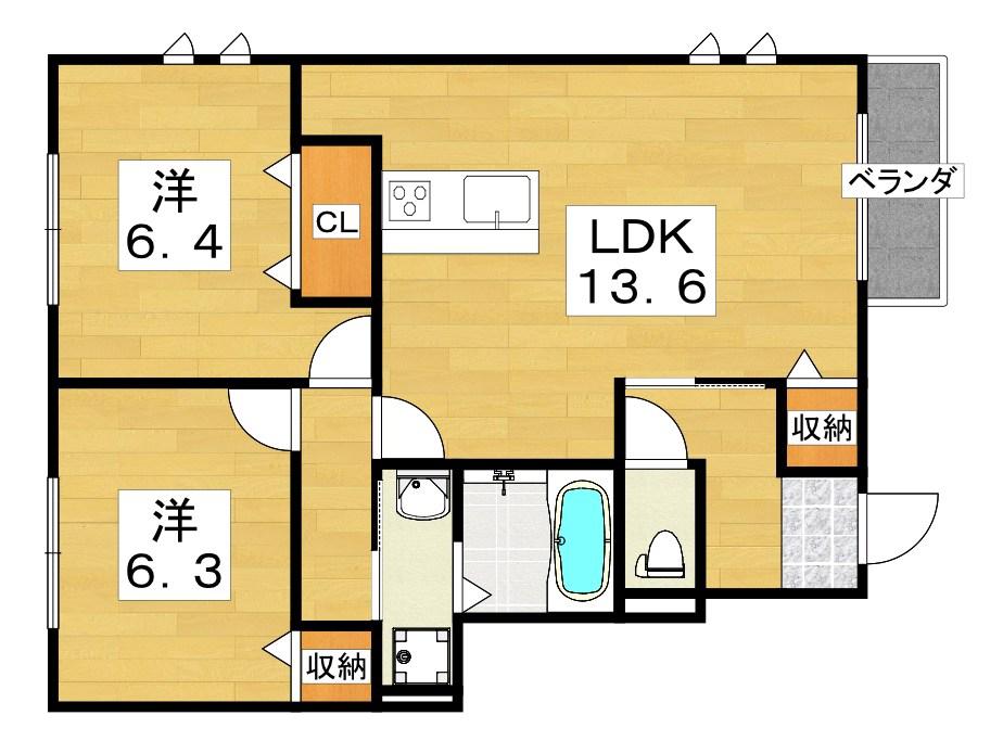 AMERIA(2LDK/1階)の間取り写真