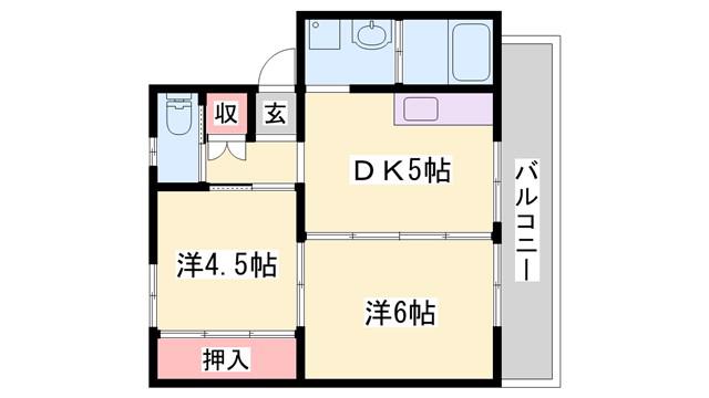 ビレッジハウス滝野(2DK/1階)の間取り写真