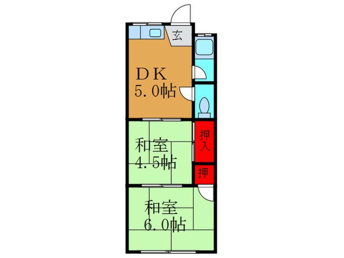 塩山ハイツ2号棟(2DK/2階)の間取り写真