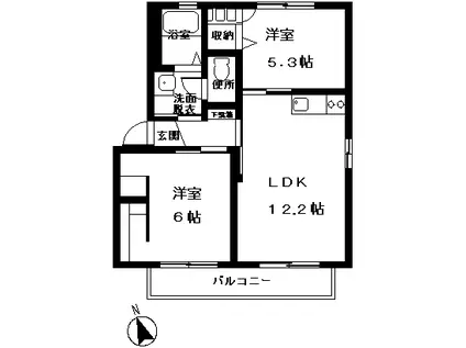 シャーメゾンおぎの B棟(2LDK/1階)の間取り写真