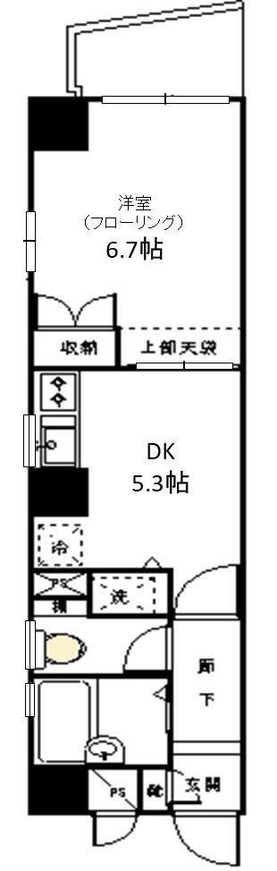 ソレイユ太子堂(1DK/8階)の間取り写真