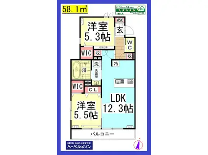 AF ウエスト COURT(2LDK/3階)の間取り写真