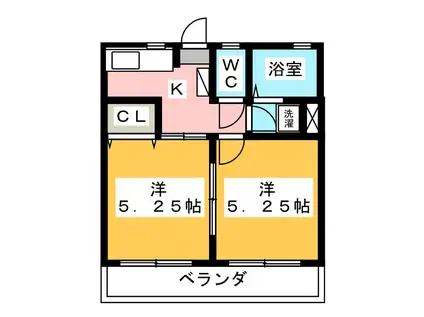 東武東上線 川越駅 徒歩9分 2階建 築19年(2K/2階)の間取り写真