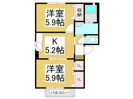 サンハイツ新井 A棟(2K/2階)の間取り写真