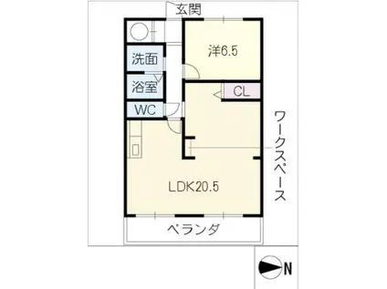長島スカイハイツ(1LDK/4階)の間取り写真