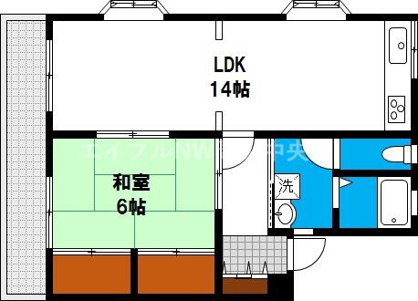 シティパレス西崎(1LDK/2階)の間取り写真