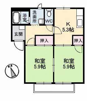 フレグランス倉敷(2K/2階)の間取り写真