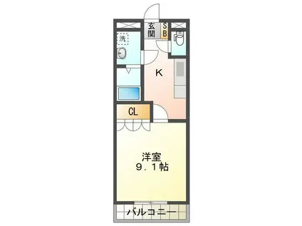 マリンガーデン(1K/2階)の間取り写真