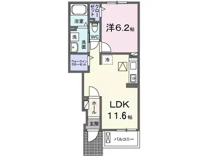 ホワイトルーム恩地(1LDK/1階)の間取り写真