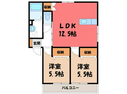 クイーンハイツG(2LDK/2階)の間取り写真
