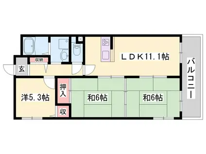 別府マンション(3LDK/2階)の間取り写真