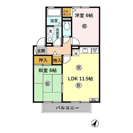 クレールメゾンB(2LDK/2階)の間取り写真