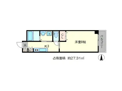 GRACE北白川(1K/3階)の間取り写真