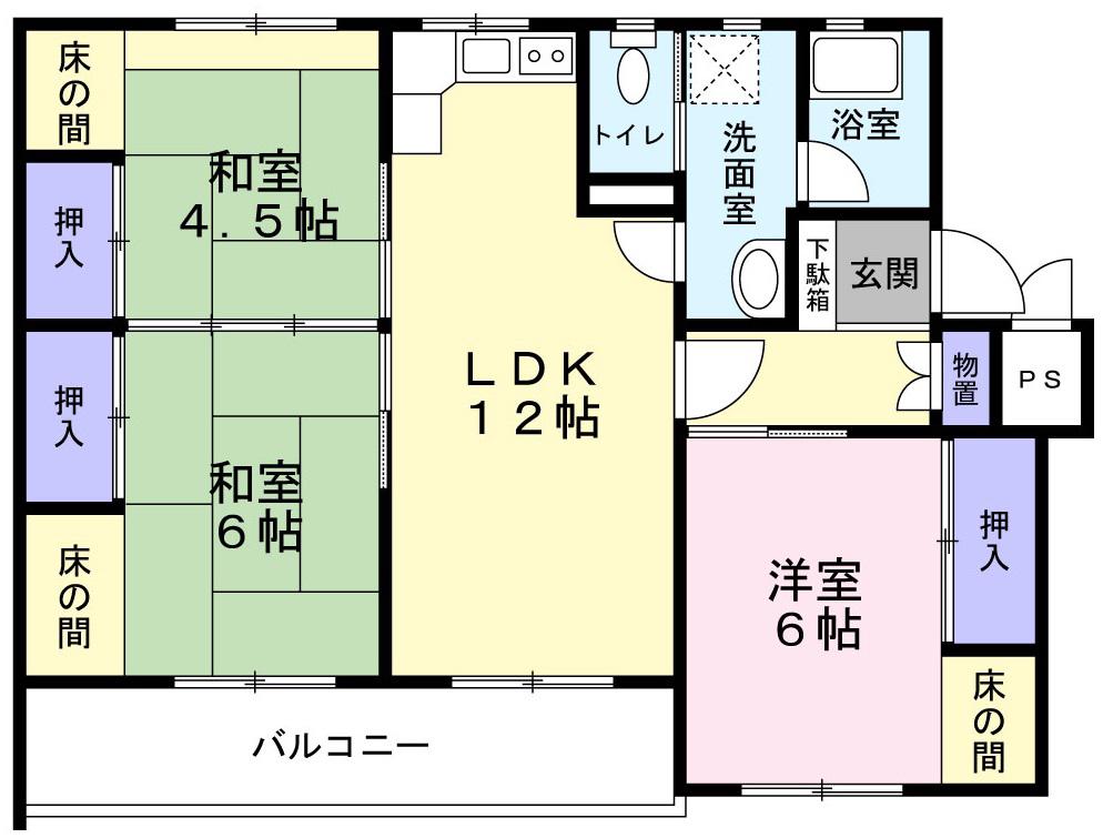 レインボーハウス勾当水4号棟(3LDK/4階)の間取り写真
