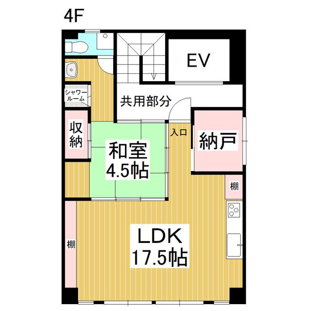 フナイビル(1LDK/4階)の間取り写真