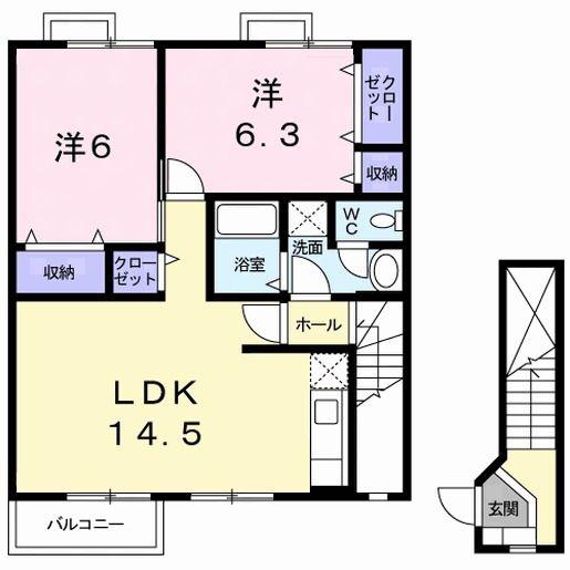 メゾン・ド・リヴィエールA(2LDK/2階)の間取り写真