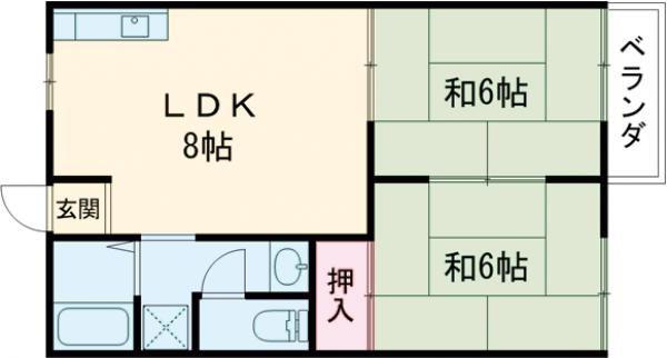宮之川原サンハイツ(2LDK/2階)の間取り写真