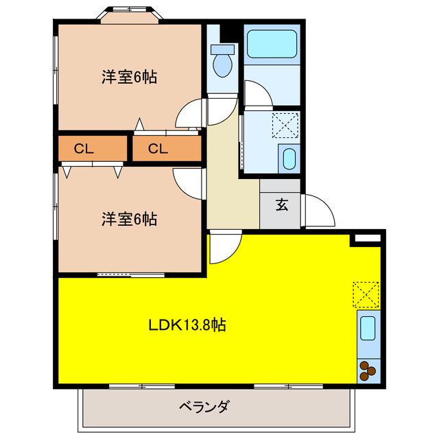 ムーンテラス片山 S館(2LDK/2階)の間取り写真