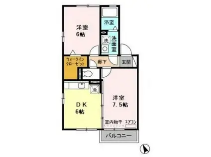 オーベンロープB(2DK/2階)の間取り写真