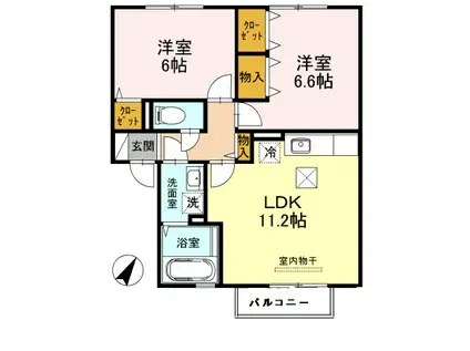 コンフォール・ヴィラ A棟(2LDK/2階)の間取り写真