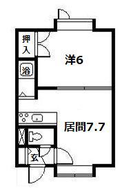 ハイツYOUトピア(1DK/2階)の間取り写真