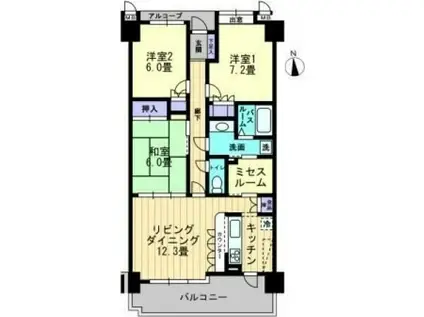 サーパスシティ木太二番館(3LDK/11階)の間取り写真