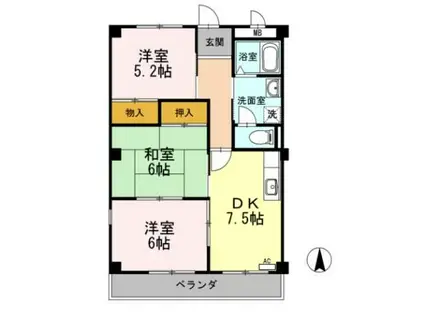 ヴィクトワール尾崎山(3DK/4階)の間取り写真