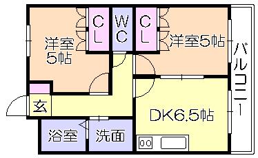 グランディールチェリー(2DK/2階)の間取り写真