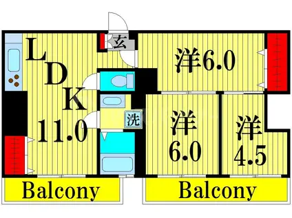 タウンハイツ亀有2号棟(3LDK/6階)の間取り写真