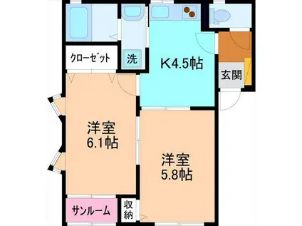 フロリアン(2K/1階)の間取り写真
