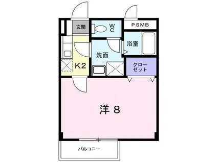 ボヌールII(1K/2階)の間取り写真