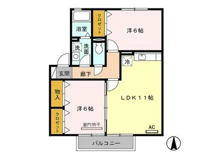 グランディールIII(2LDK/2階)の間取り写真