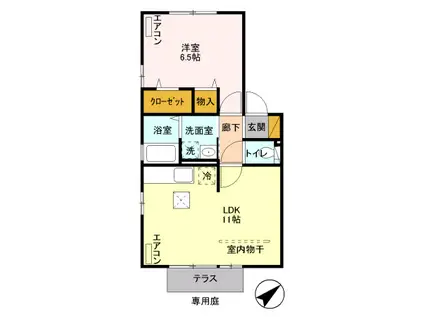 ベルボナールA(1LDK/1階)の間取り写真