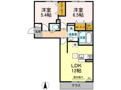 シオンKY II号館(2LDK/1階)の間取り写真