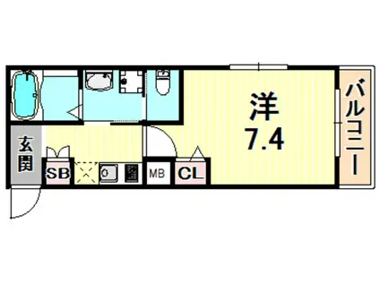 ワコーレヴィータ灘ウエスト(1K/1階)の間取り写真